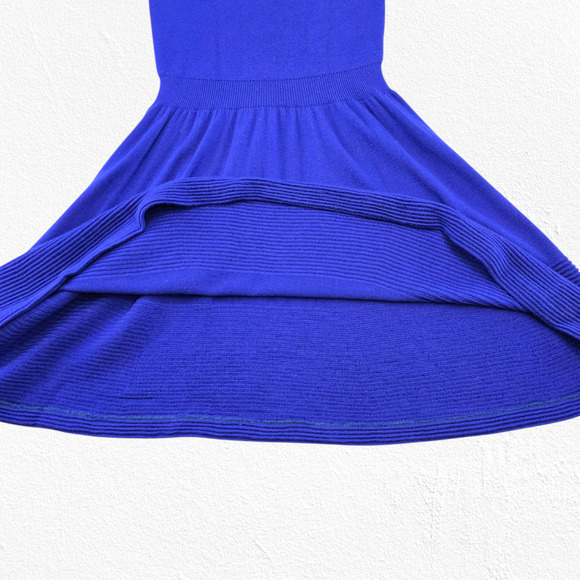 Kate Spade Cobalt Blue Wool Fit & Flare Dress Scoop Neck Knit 2010s Size XS - Picture 5 of 8